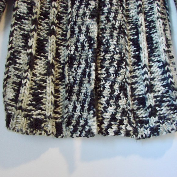 Chunky Knit Wool Cardigan Sweater 3/4 Sleeve Black Cream Gray Size Large - Picture 10 of 15